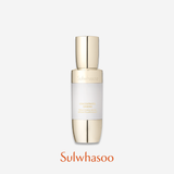 A bottle of Sulwhasoo Concentrated Ginseng Brightening Serum sits upright against a white background, showcasing its elegant gold and white design and promising radiant, more elastic-looking skin.
