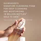 A hand holds Sulwhasoo Gentle Cleansing Foam, highlighting its deep cleansing and moisturizing power with 19 million units sold globally.