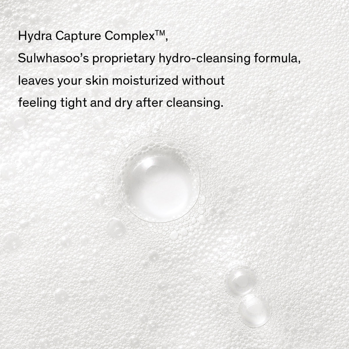 Close-up of dense, hydrating foam created by Sulwhasoo Gentle Cleansing Foam, formulated to cleanse skin without tightness or dryness.