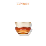 A jar of Sulwhasoo Concentrated Ginseng Rejuvenating Cream Rich sits on a white background, showcasing its amber-colored cream and gold-accented packaging, promising rejuvenated and firmer skin.